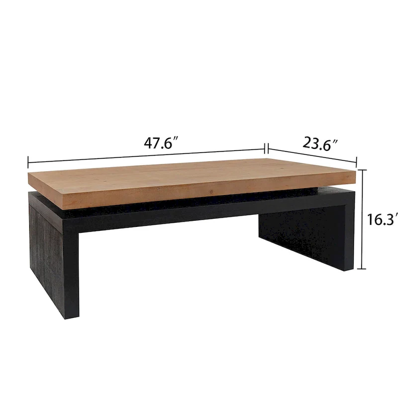 Black and Natural Wood Living Room Table Versatile Coffee Table 2-Tiered Wood Tabletop Table