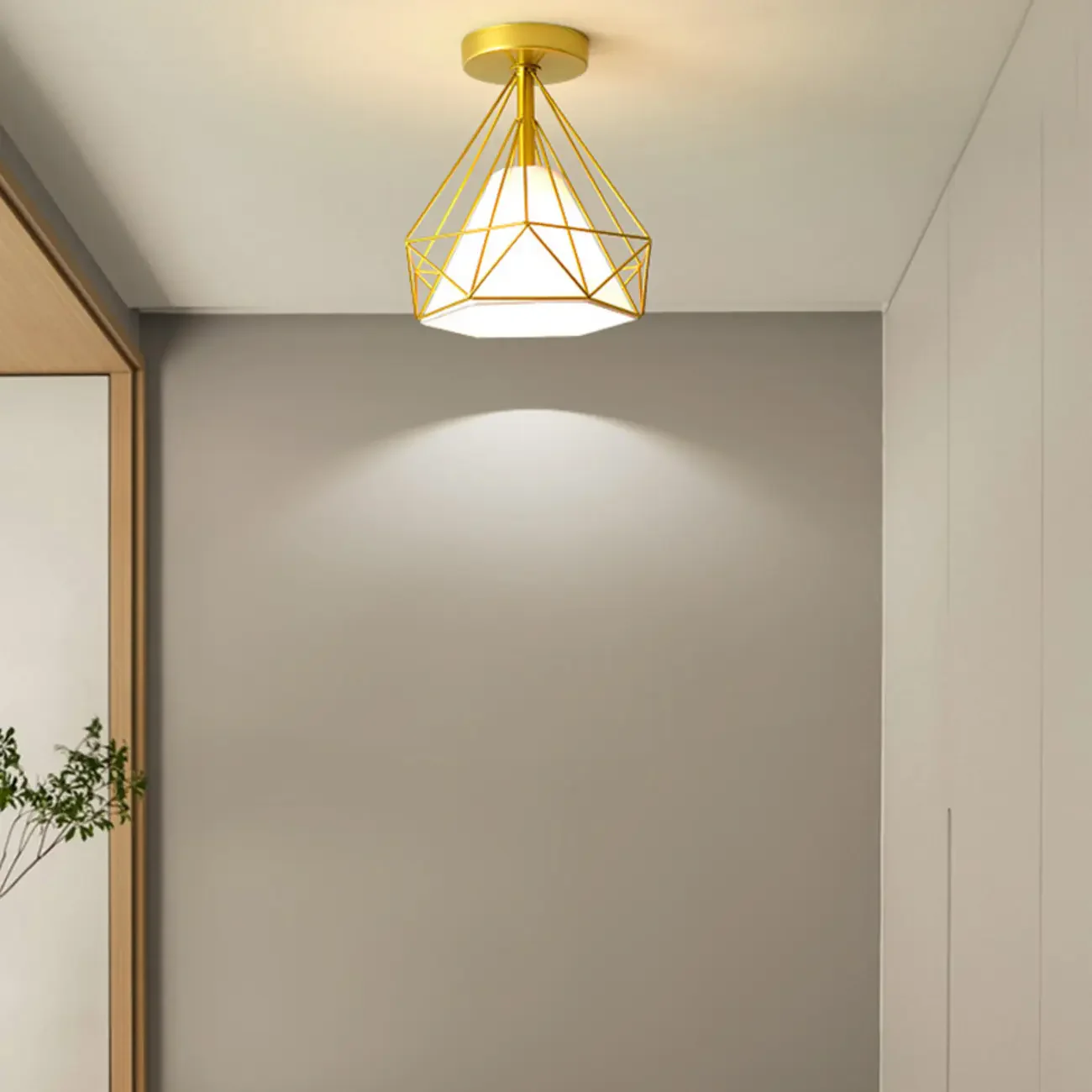 Modern Hallway Metal Rhombus Semi Flush Ceiling Light