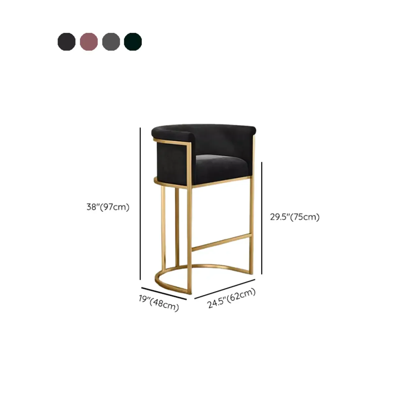 Glam Gold Sled Velvet Upholstered Bar Stool