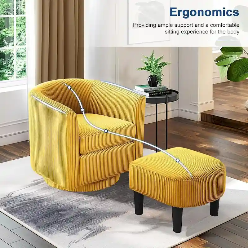 360 Swivel Accent Chair with Ottoman, Barrel Chair with Upholstered