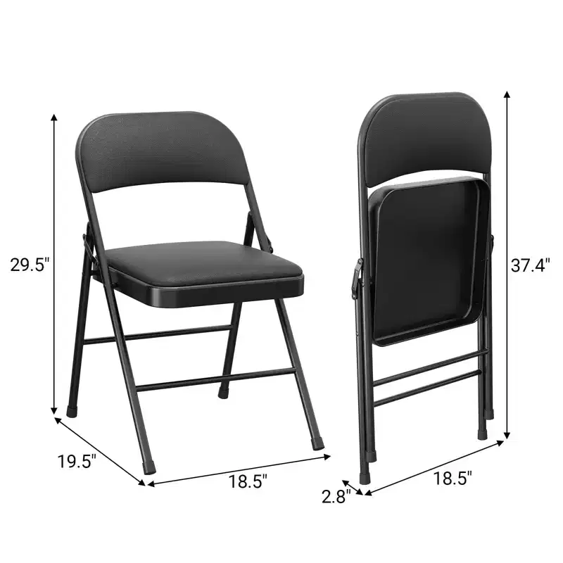 4 Pack Folding Chairs with Padded Cushions, Padded Foldable Chair Hold Up to 350 LB, Portable Black Folding Chair Suitable for Dining Room