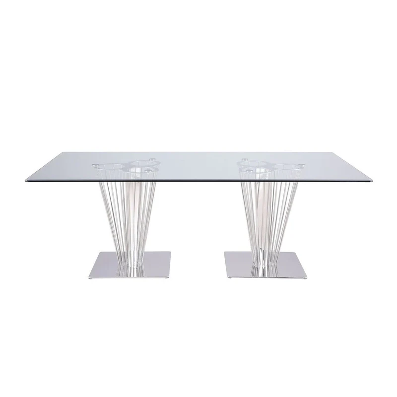 Somette Fiona Rectangular Dining Table with Double Pedestal Base - Silver