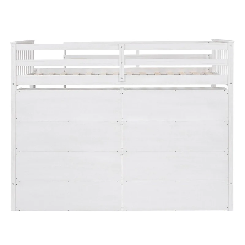 White / Gray Twin Loft Bed with 8 Storage Shelves & Ladder, Sleeps 1