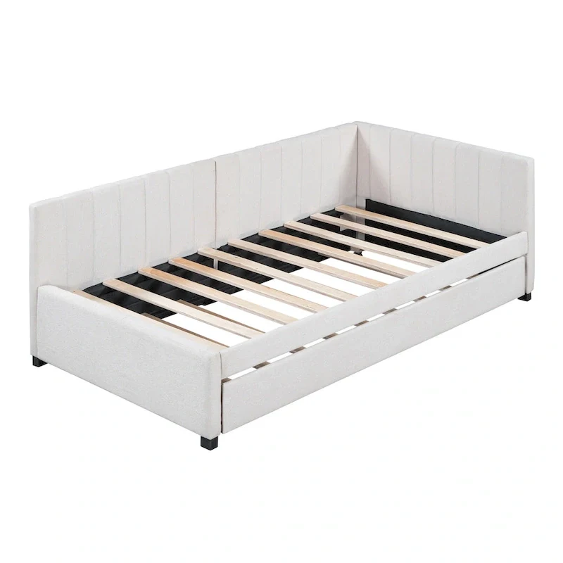 Twin Linen Daybed with Trundle and Semi-Closed Design