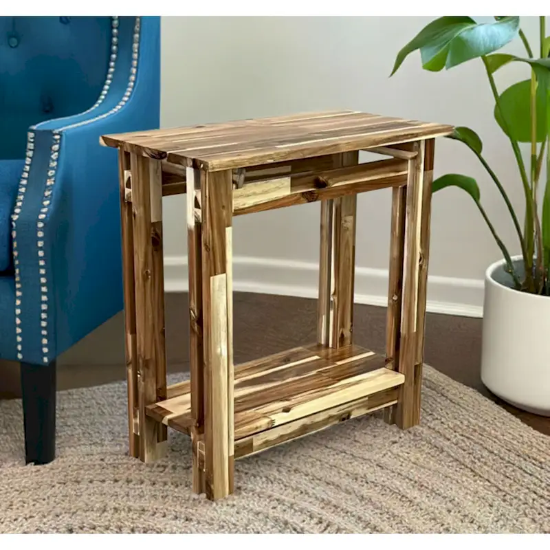 Acacia Wood Architectural Recliner Table with Shelf