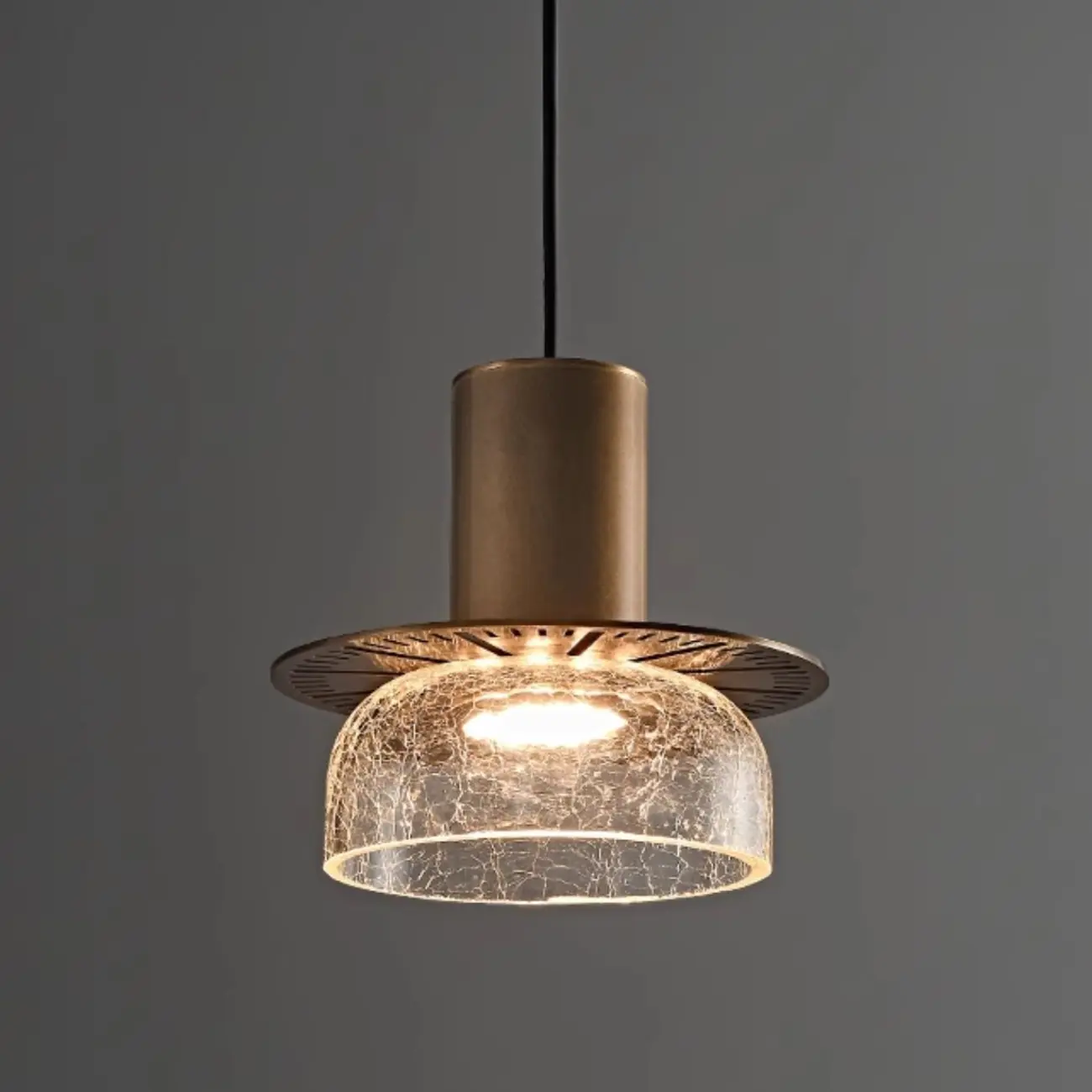 Modern Brass Metal Crackle Glass Warm LED Pendant Light