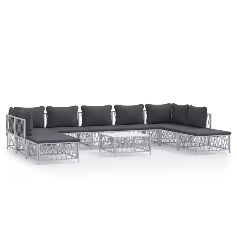 vidaXL Patio Furniture Set 10 Piece Garden Sectional Sofa with Cushions Steel