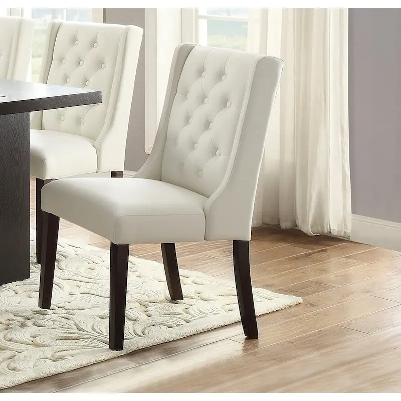 Set of 2 Wingback Dining Chairs, Tufted Faux Leather