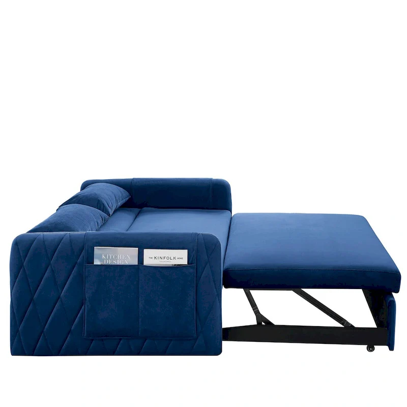 55  Modern Convertible Sofa Bed with 2 Detachable Arm Pockets