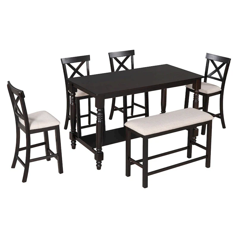 Nestfair 6-Piece Counter Height Dining Table Set with Chairs and Bench