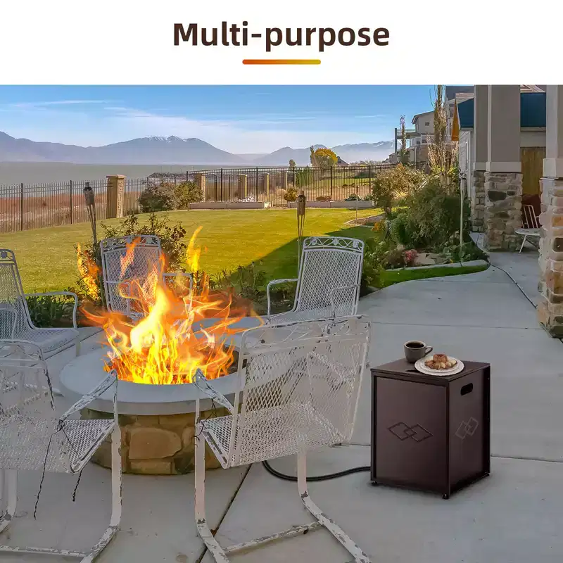 Outdoor Propane Tank Cover Table for 20lb Tank, Weatherproof Storage Box with Handle, Hideaway Side Table for Patio/Fire Pit/Griddle, Multiple Finish