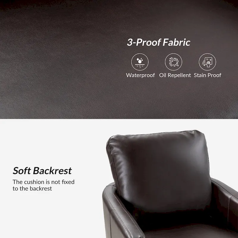 Terrance Transitional Swivel Faux Leather Barrel Accent Chair with Metal Base