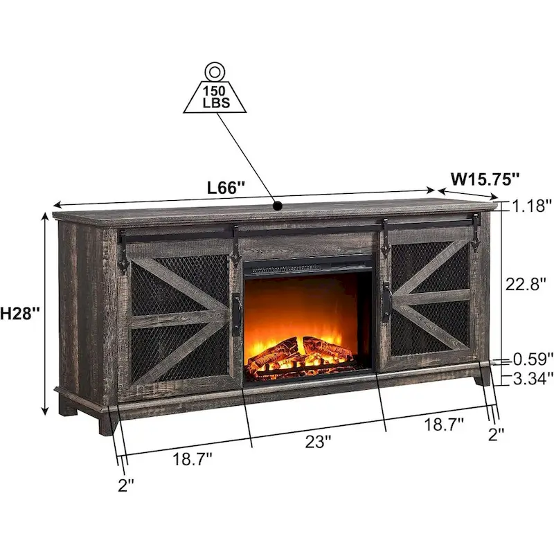 White Farmhouse TV Stand with Electric Fireplace