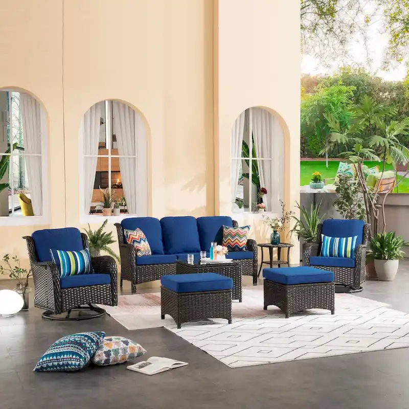 OVIOS 7-piece Patio Wicker Swivel Chairs Set
