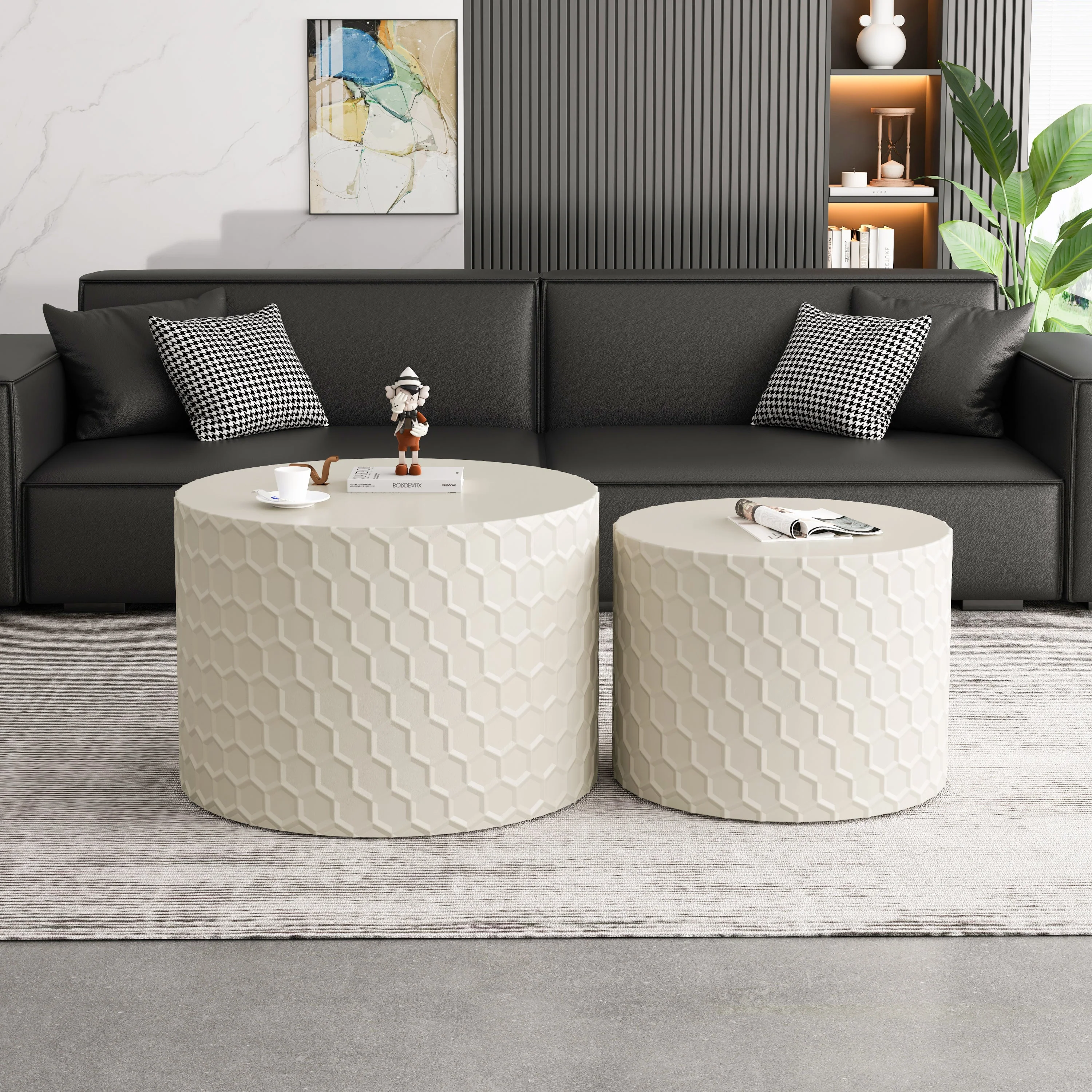 Walker Edison | Minimalist Honeycomb Nesting Coffee Table Set