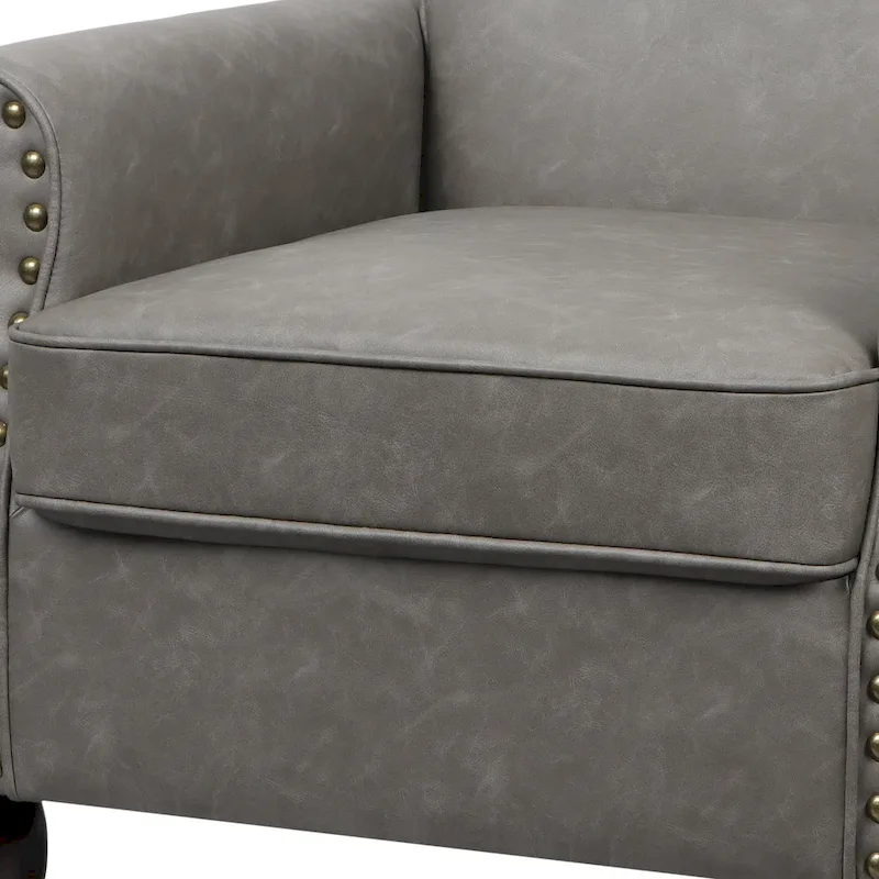 2 Set Nailheads Accent Chair Faux Leather Armchair