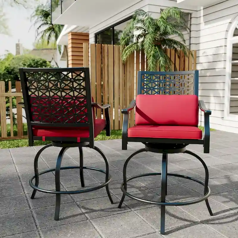 2PCS Patio Bar Stools with Armrest & Back