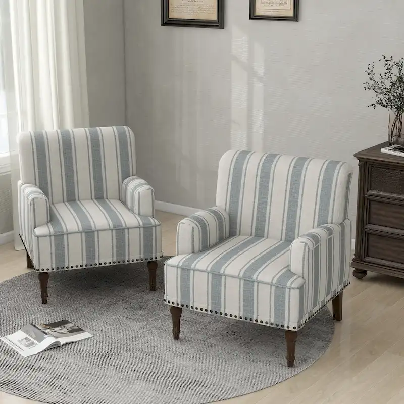 Modern Striped Accent Chairs with Arms