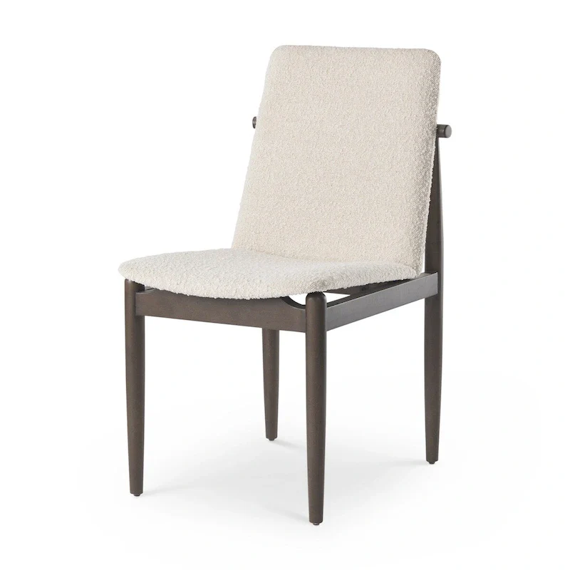 Cream Boucle Upholstered Seat W/Dark Brown Wood Frame Dining Chair