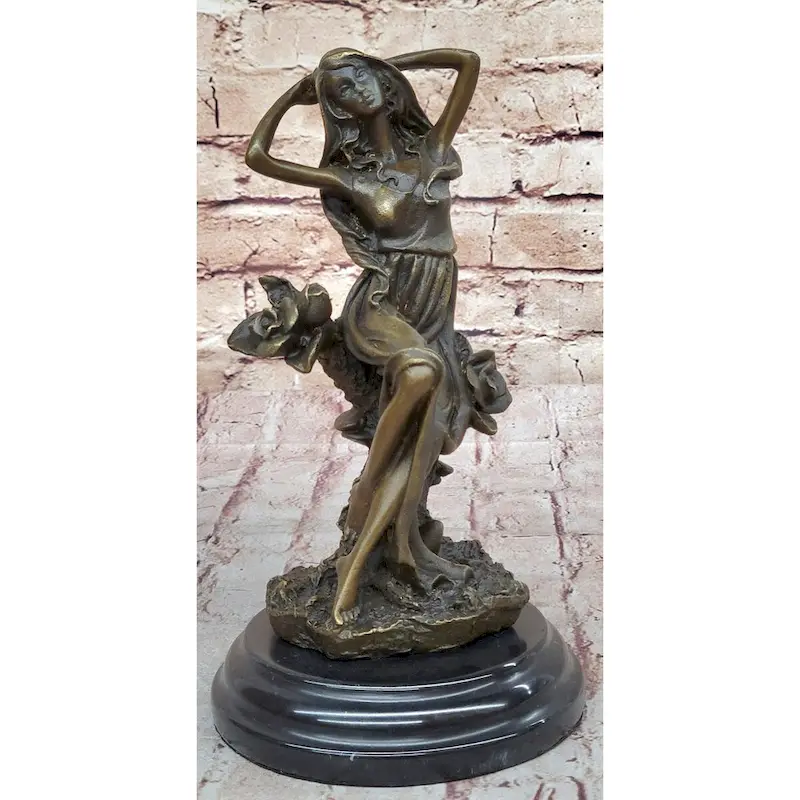 Flower Blossom Nymph Girl Bronze Statue Sculpture Figure Original 10 Inches X 5 Inches