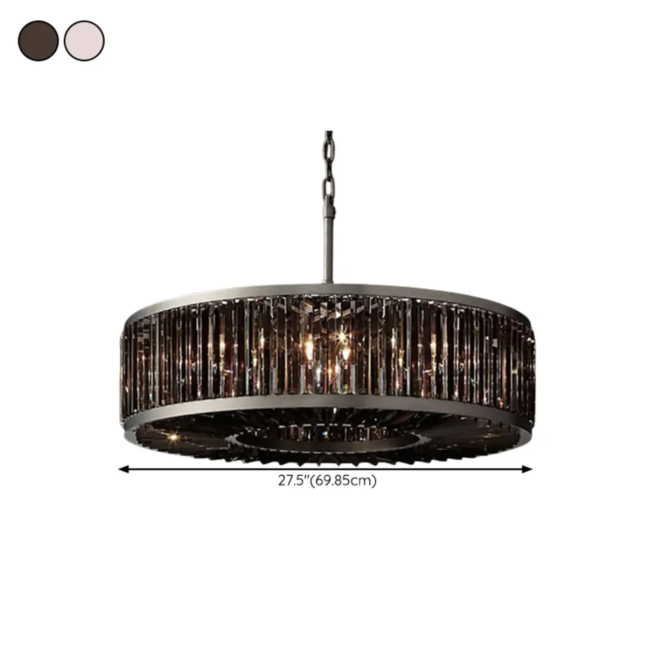 Modern Black Metal Crystal Drum Chandelier