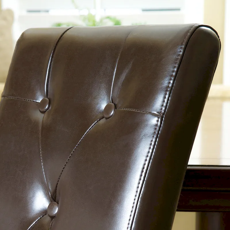 Brown Bonded Leather Dining Chairs Set of 2 - Classic Style