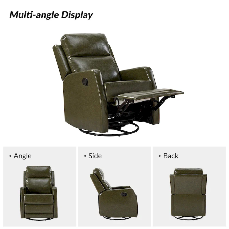 Modern Faux Leather Manual Rocking Swivel Recliner with Wingback