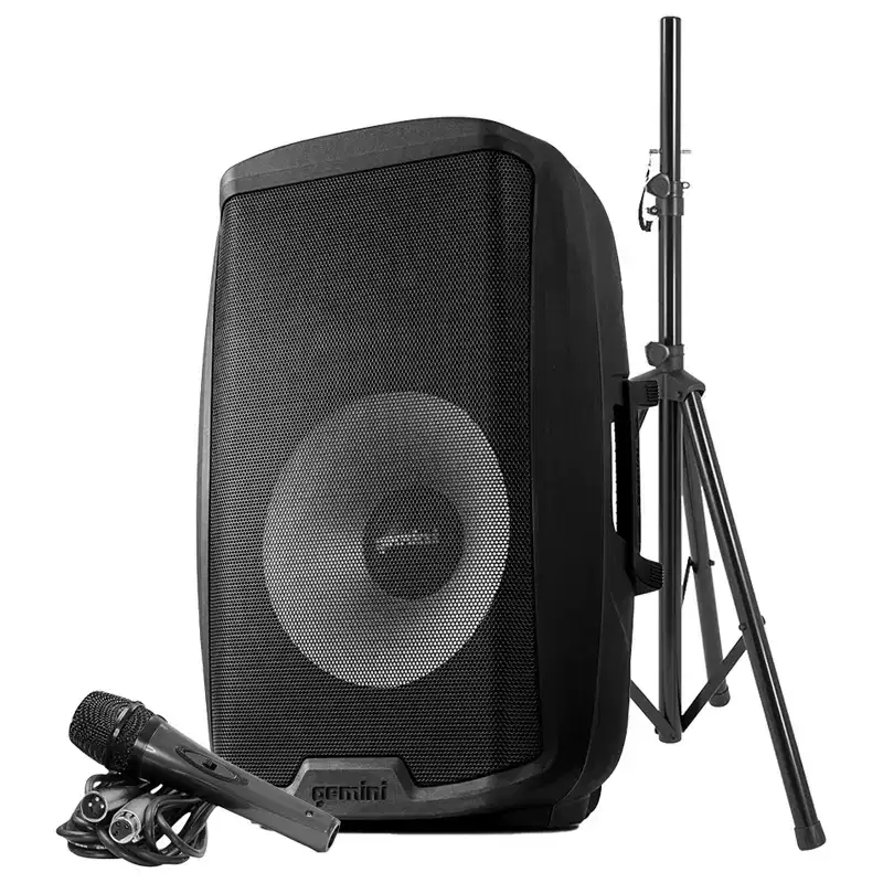 Gemini AS Series Bluetooth Portable PA Speaker Kit with Stand and Wired Microphone, Black, AS-2115BT-PK