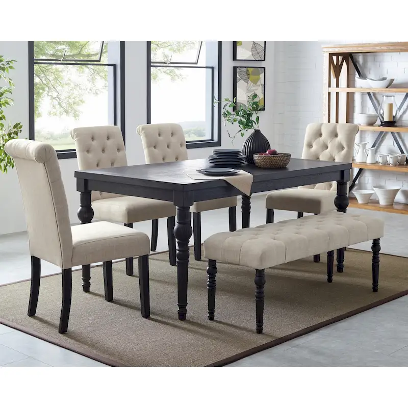 Leviton Upholstered Dark Wash Wood 6-piece Dining Set