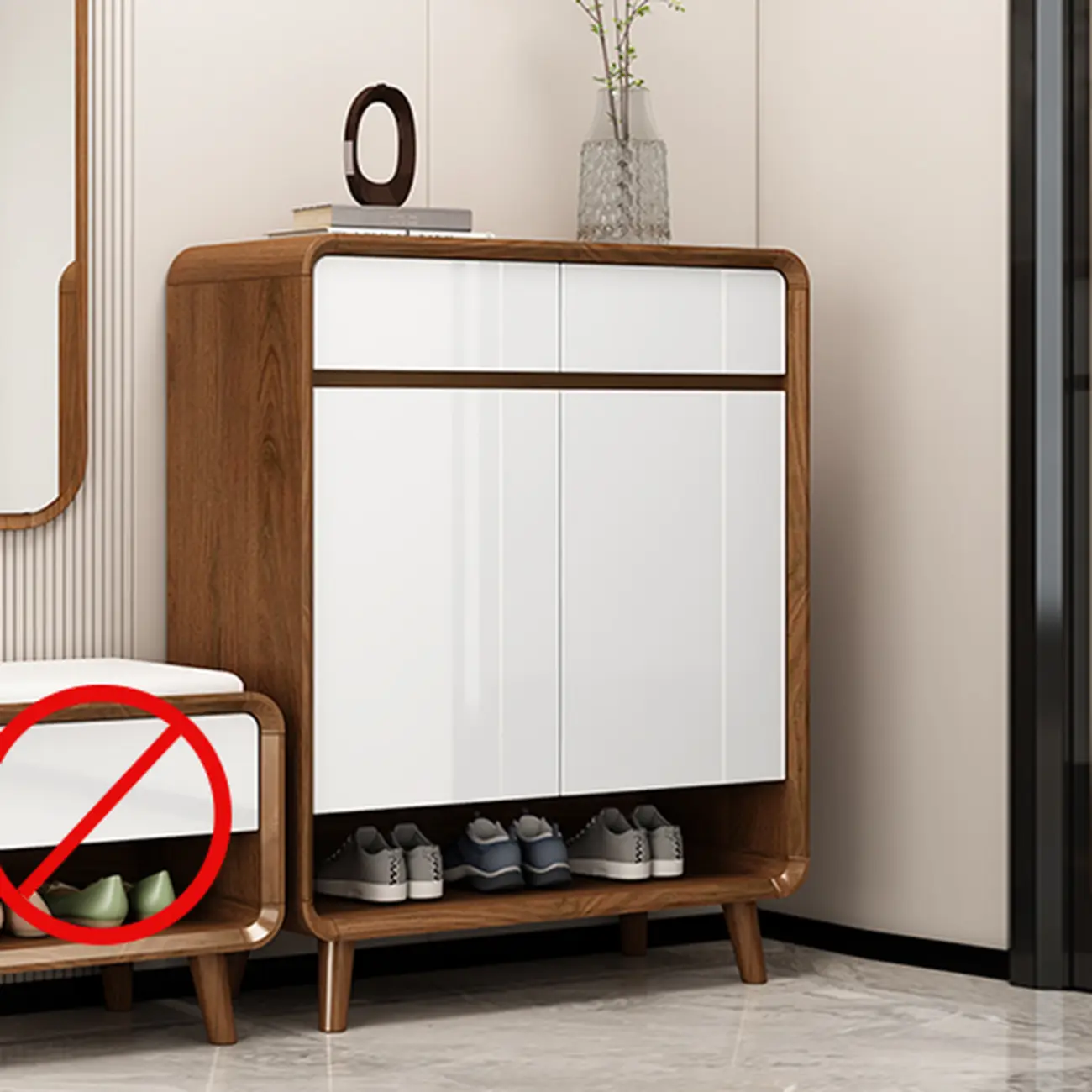 Natural Solid Wood Shoe Cabinet for Entryway