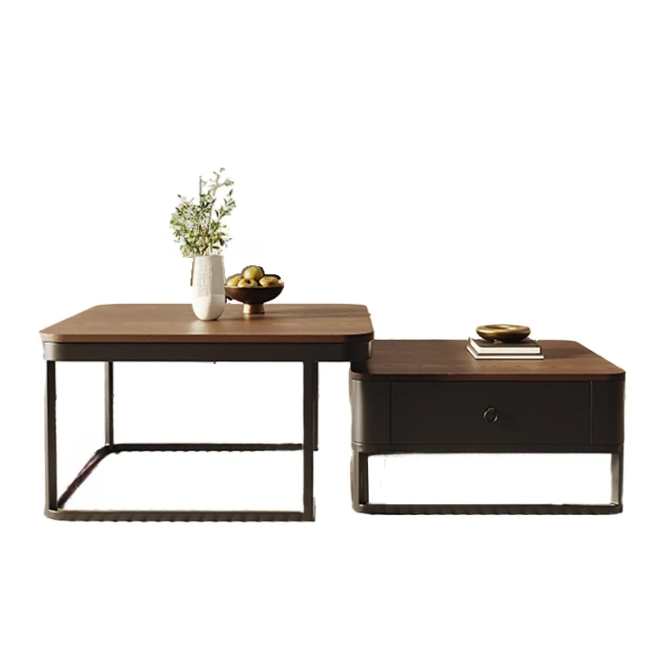 Modern Square Wood Stone Nesting Coffee Table