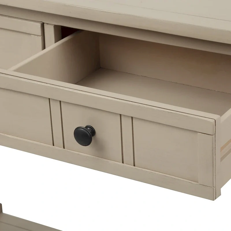 Console Table with 2 Drawers and Bottom Shelf - Solid Pine Wood