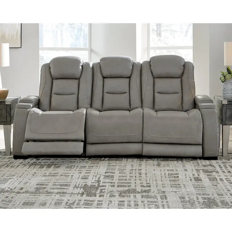 Signature Design by Ashley Man-Den Leather Power Adjustable Dual Reclining Sofa - 85 W x 40 D x 43 H