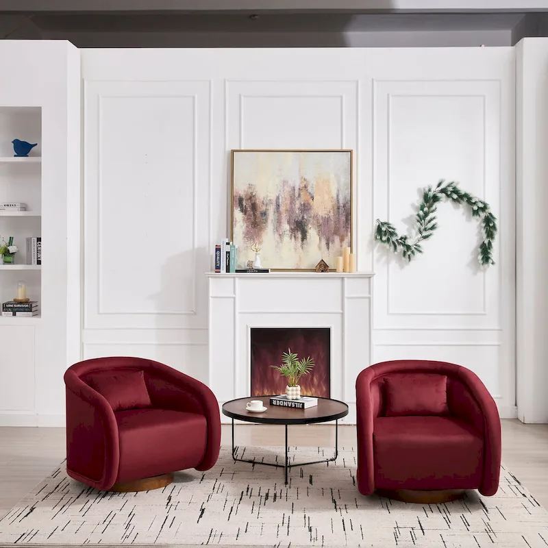 Swivel Accent Chair, 360-degree Swivel Barrel Chair with Velvet Fabric Upholstery, Comfy Pumpkin-Shaped Swivel Chair
