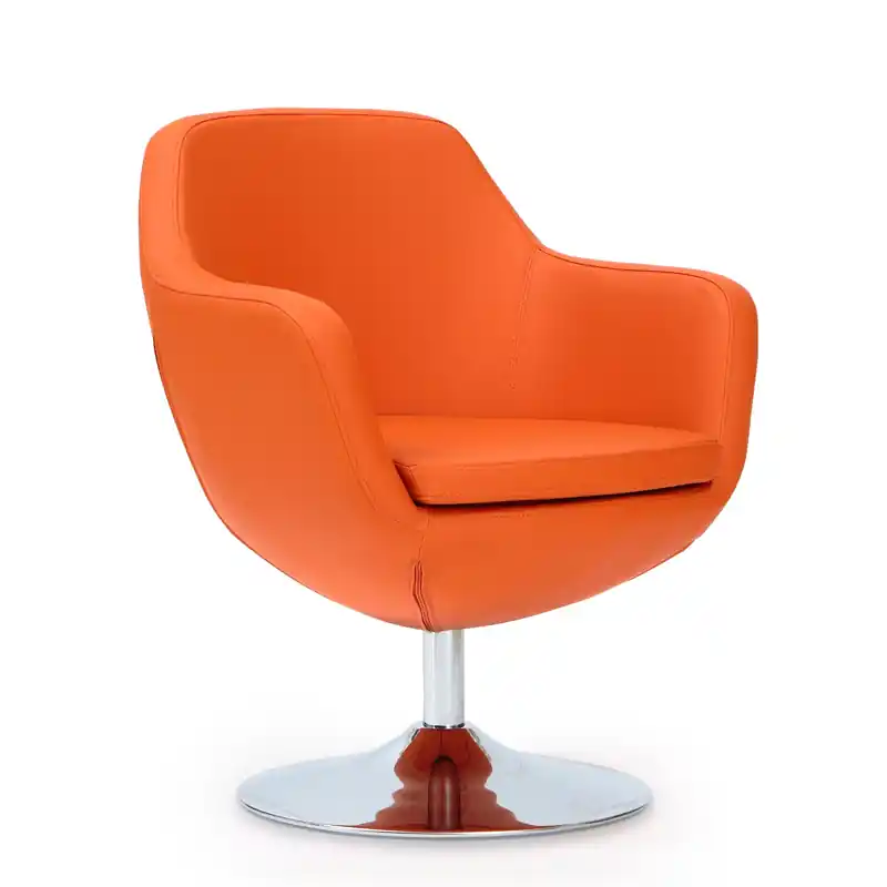 Faux Leather Swivel Accent Chair with Polished Chrome Base, Modern Office Lounge Chair