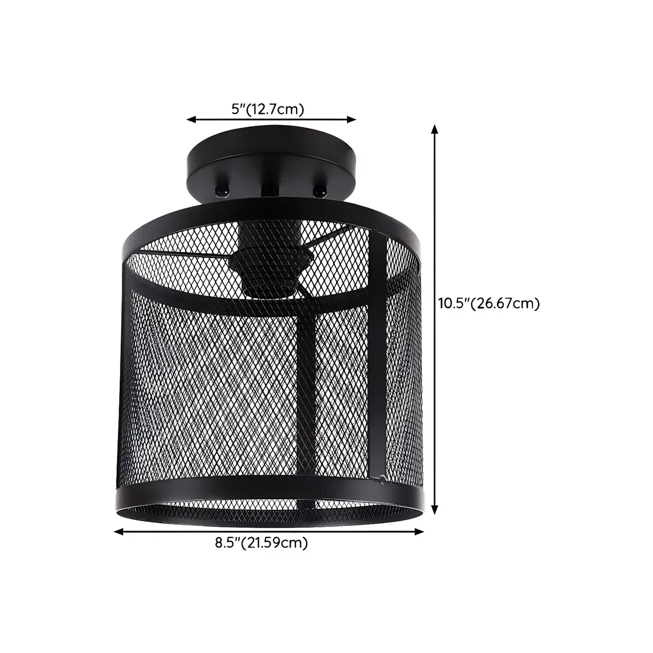 Industrial Black Iron Mesh Cylinder Semi Flush Ceiling Light