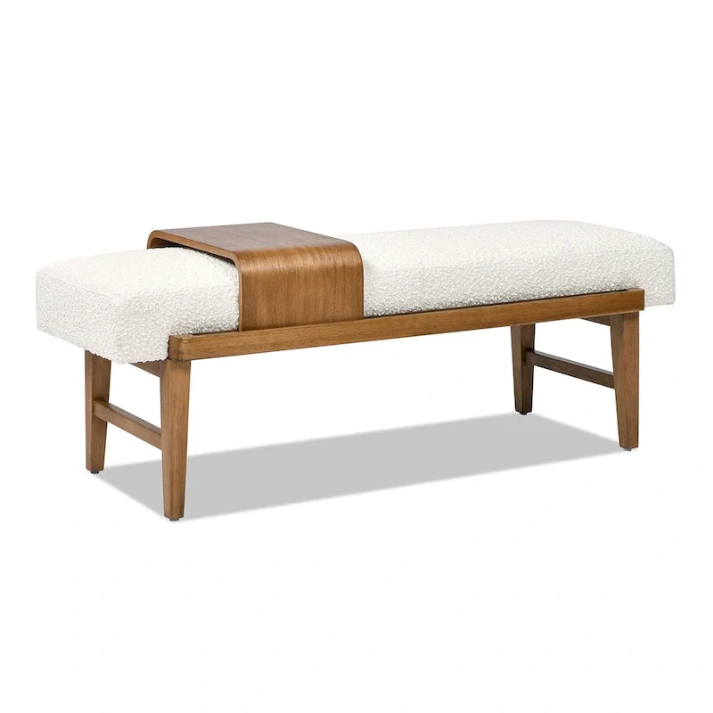 Billie 52  Boucle Faux Sherpa Modern Telephone Bench with Sliding Shelf