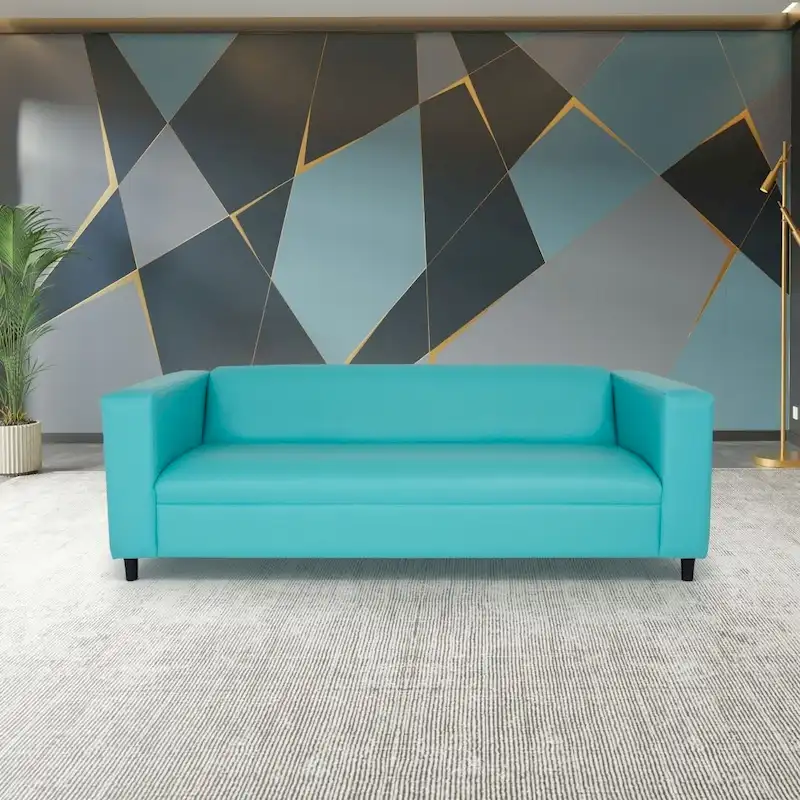 Coast to Coast Sofas Mid Century Modern 3 Seater Sofa Faux Leather Solid Wood Frame Upholstered