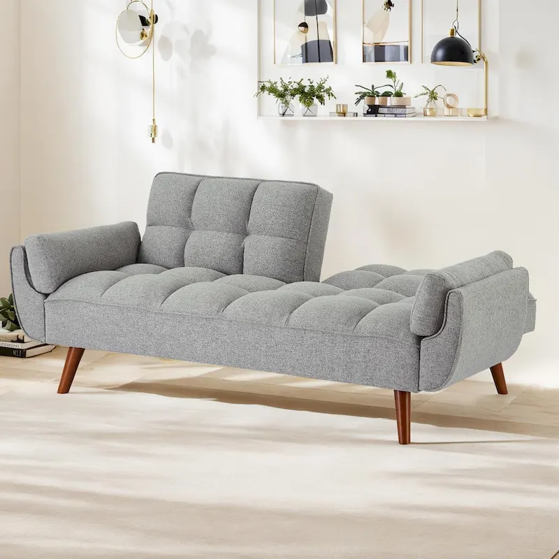 75.39 IN. Futon Sofa Bed, Convertible Upholstered Couch Sleeper with Reclining Sleeper Split Tufted Back