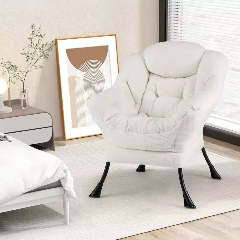 Costway Large Lazy Chair with Cozy Head Pillow Stylish Tufted Back & Seat Armrests Beige/Gray/Pink