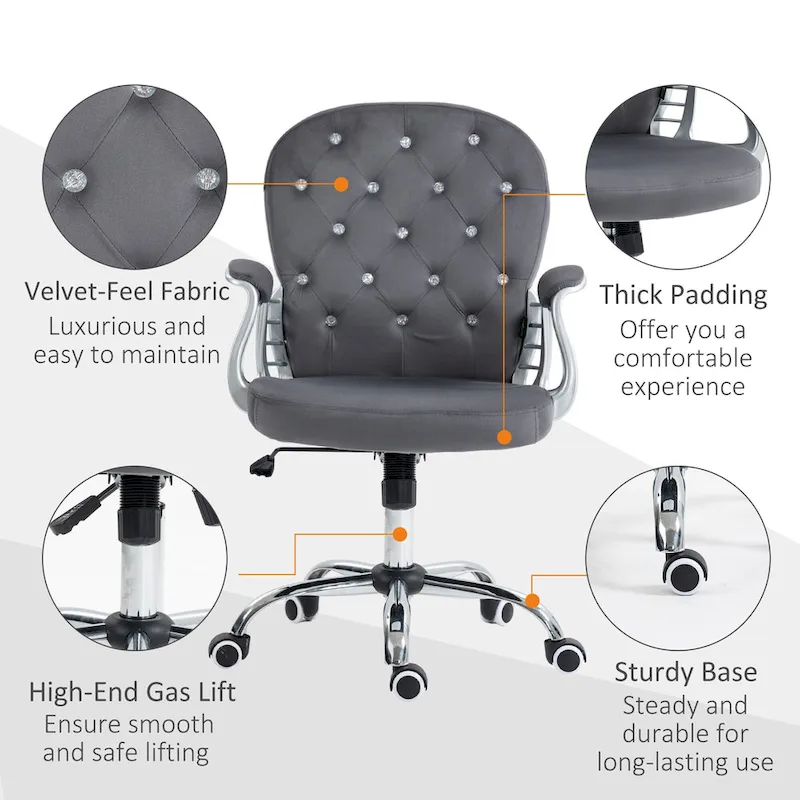 Vinsetto Vanity Middle Back Office Chair Tufted Backrest Swivel Rolling Wheels Task Chair with Height Adjustable Armrests
