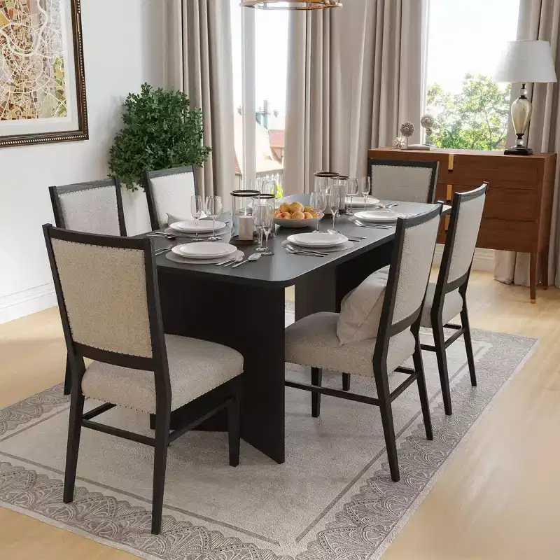 PexFix 67 x 33.5 Solid Wood Farmhouse Dining Table with V-Shaped Legs and Square Wood Top for Modern Dining Rooms & Family Gatherings Black