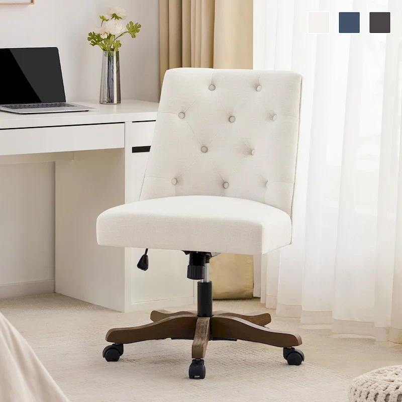 Home Computer Office Chair with Wheels Adjustable Height, Linen Fabric Upholstered Chair Swivel