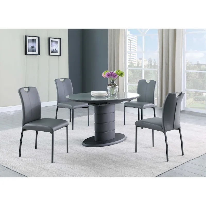 Black Extendable Dining Table, Art Deco Base, Seats 4–6