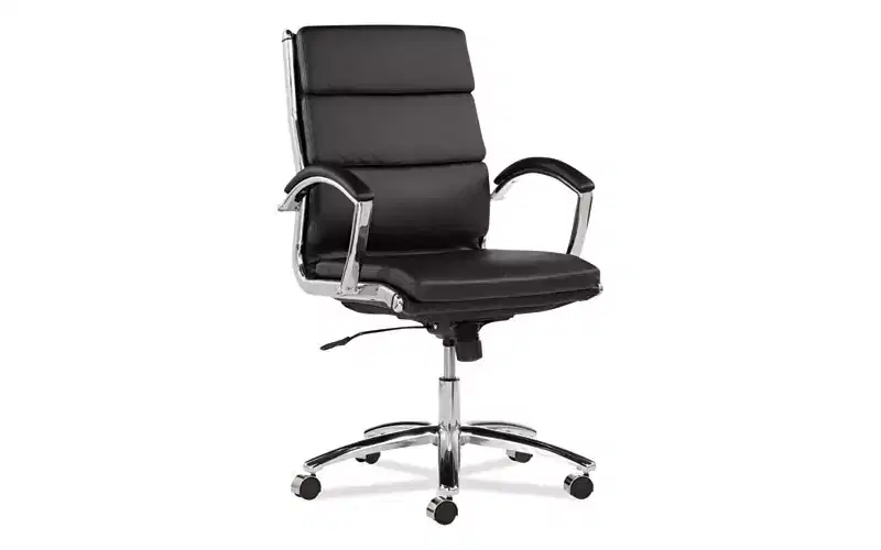 Alera Alera Neratoli Mid-Back Slim Profile Chair, Faux Leather, Supports Up to 275 lb, Black Seat/Back, Chrome Base