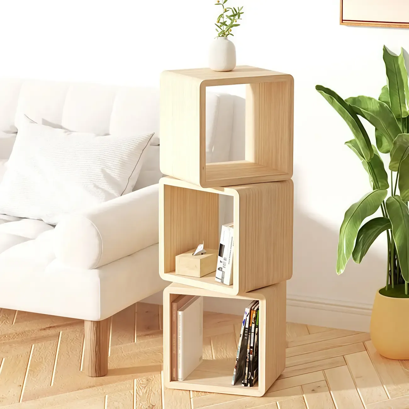 Modern Wooden Natural Open Back Cube Bookcase