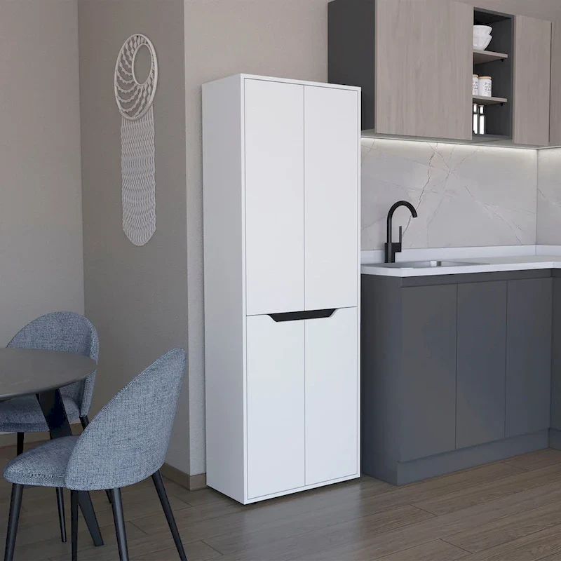 Modern Kitchen Pantry Storage Cabinet – White & Black, 66.9H x 23.6W x 11.8D