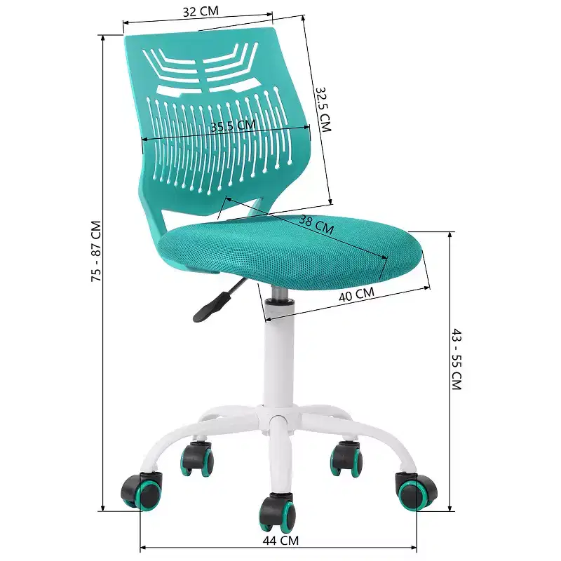 FurnitureR Desk Chair Armless, Adjustable Home Office Task Chair with Mesh Padded Cushion, Swivel Study Computer Chair with Rolling Wheels , Green