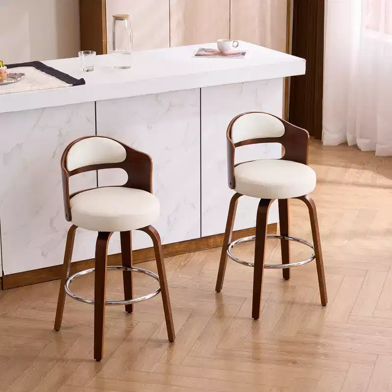 FERPIT 30 Faux Leather Swivel Counter Bar Stools with Bentwood Legs Set of 2
