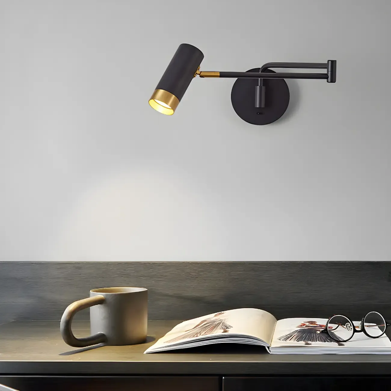 Modern Metal White Black Adjustable Swing Arm Wall Light